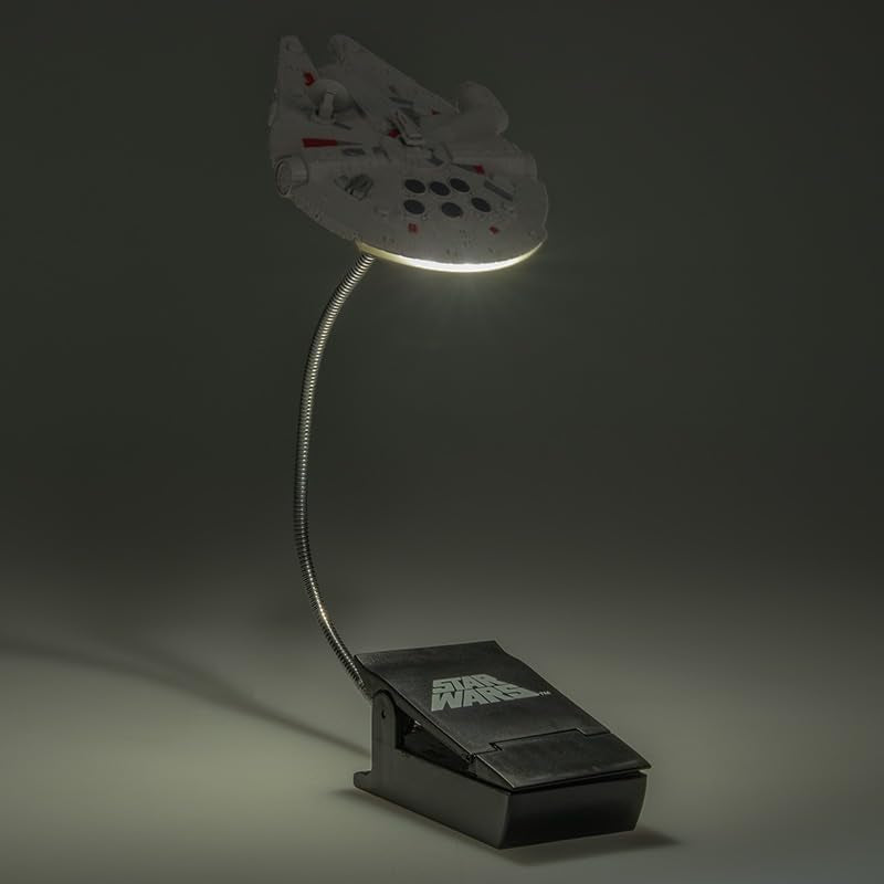 Star Wars Millennium Falcon Buchleuchte zum Anklippen, offiziell lizenziertes Disney-Leselicht, Clip-Lampen-Design mit flexiblem Kabel, mit ikonischem Han Solo Raumschiff, 3 Lichtmodi,