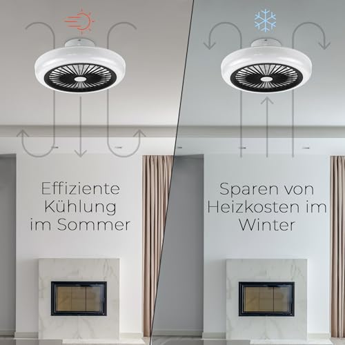 Noaton® Polaris 11045B Deckenventilator mit Beleuchtung, Schwarz, LED Dimmbar, 3 Farbtemperaturen, Fernbedienung, Timer, Luftdurchsatz bis zu 60 m3/min, für Wohnzimmer Schlafzimmer, Durchmesser 45cm