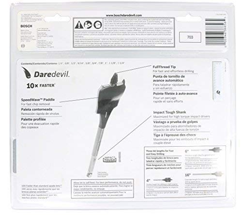 BOSCH Daredevil DSB5010 Standard Spaten-Bit-Set mit Vollkegelgewinde und Spurritze, Blau, 10-teilig