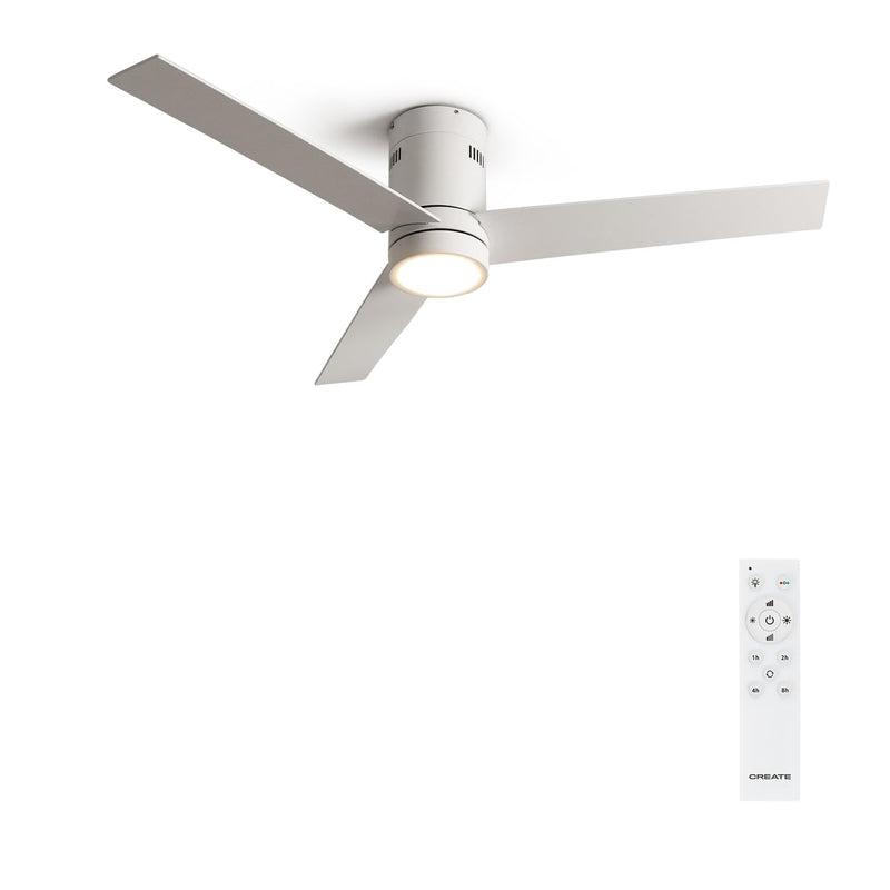 CREATE / WINDMINIMAL/Deckenventilator Weiß mit Beleuchtung und Fernbedienung/Leise, Timer, DC-Motor, 40W, Ø132 cm, 6 Geschwindigkeiten, Sommer-Winterbetrieb