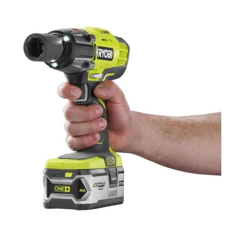 RYOBI 18 V ONE+ Akku-Schlagschrauber R18IW3-0 (max. Drehmoment 400 Nm, 1/2 Zoll Vierkant-Aufnahme, 3 Schaltstufen, Schlagzahl 0-3.200 min-1, LED-Beleuchtung, ohne Akku & Ladegerät im Karton)