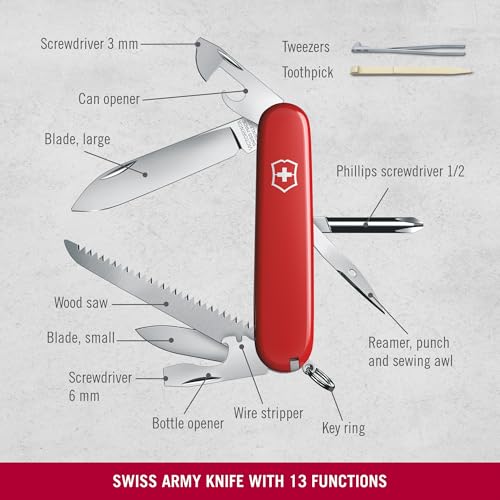 Victorinox Schweizer Taschenmesser Hiker, Swiss Army Knife, Multitool, 13 Funktionen, Klinge, Dosenöffner, Schraubendreher