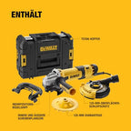 DEWALT 125 mm Winkelschleifer mit Beton-Oberflächenset DWE4257KT-QS (1.500 Watt, Epoxyd-Harz gepanzerte Wicklung, Sanftanlauf, mit 125mm Staubhaube, Bügelgriff und Diamant-Topfscheibe), DWE4257KT-QS