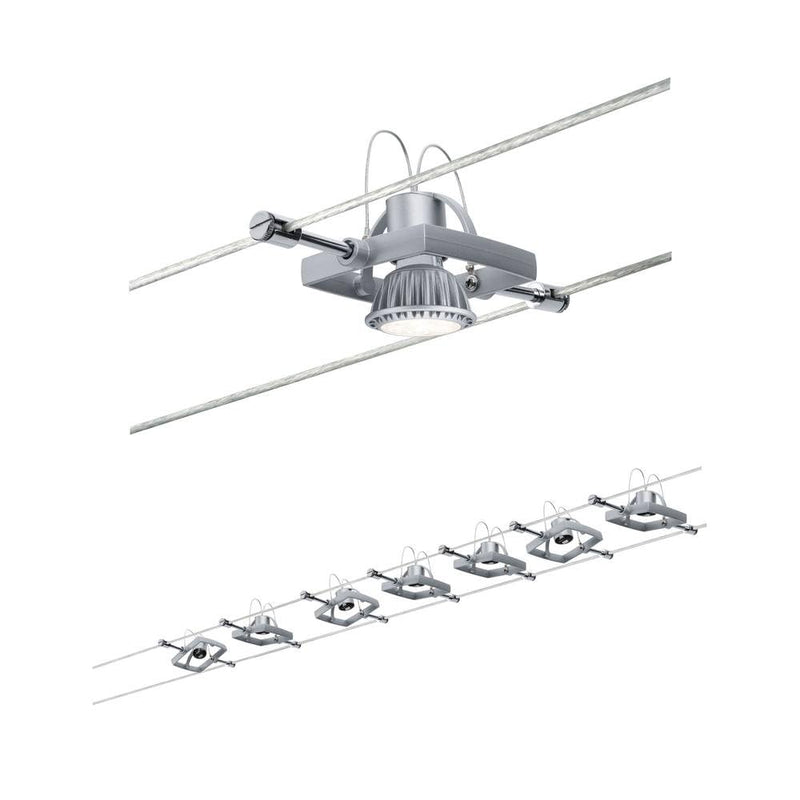 Paulmann 94152 Seilsystem Set Mac II max. 7x10W Drahtseilsystem Chrom matt Metall Seillampe Kunststoff Deckenlampe GU5,3 ohne Leuchtmittel
