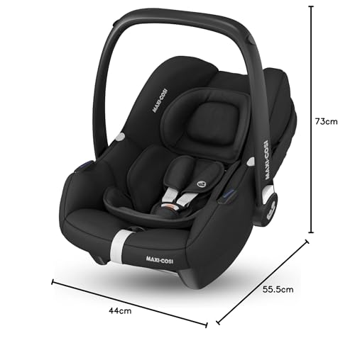 Maxi-Cosi CabrioFix i-Size, Babyschale, 0–12 Monate, max. 12 kg, leichter i-Size Kindersitz (3,2 kg), Sonnenverdeck, gepolsterter Sitz, für viele Maxi-Cosi Kinderwagen, Essential Black