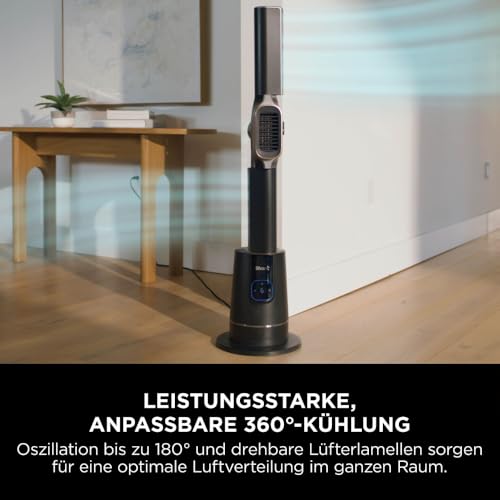 Shark TurboBlade Cool + Heat 2-in-1 Ventilator & Heizlüfter mit Thermo IQ, Fernbedienung & Oszillation | Flügelloser Turmventilator für Schnellheizung & Luftkühlung, Schwarz-Gold, TH200EU