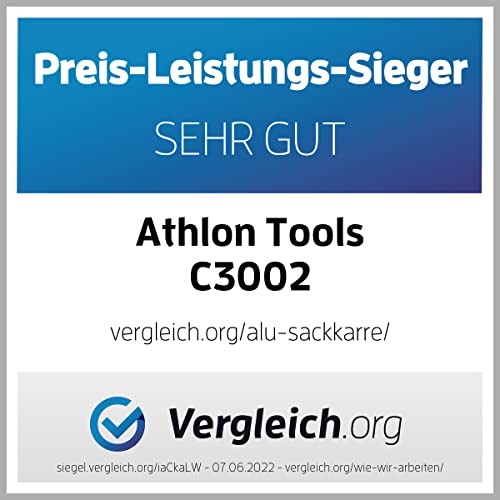 ATHLON TOOLS Schwerlast-Sackkarre klappbar 150 kg TÜV geprüft – Aluminium, große kugelgelagerte Räder mit Soft-Laufflächen, 2 Expanderseile
