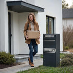 Metzler Paketbox, Briefkasten mit großem Paketfach in Anthrazit, personalisierte Paketbox für draußen, Standbriefkasten mit Paketfach, Paketkasten, Postbox mit Gravur, rostfrei und massiv - Bispo 2