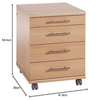 Möbelpartner Till Rollcontainer, 701396, samerberbuche Dekor, ca. 42 x 50 x 57 cm