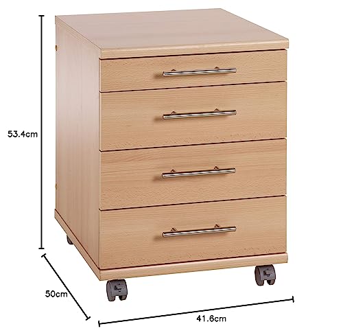 Möbelpartner Till Rollcontainer, 701396, samerberbuche Dekor, ca. 42 x 50 x 57 cm