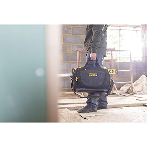 STANLEY FatMax Werkzeugtasche/Tragetasche für Werkzeug mit Fächern Quick Access (mit 4 Fächern, aus 600 x 600 Denier Nylon, mit Kunststoffboden & gepolstertem Schultergurt) FMST1-80147