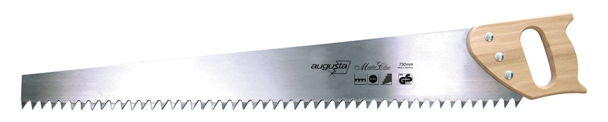 Augusta-Heckenrose Porenbetonsäge 750mm I Handsäge aus Bandstahl C75 mit stabilem Holzgriff I Robuste Bausäge mit grober Schubzahnung für Porenbetonsteine u.a.