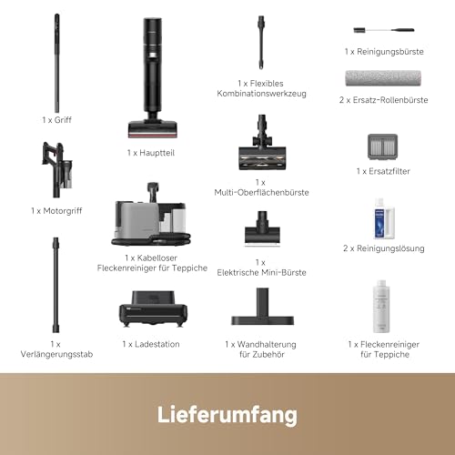dreame H15 Mix 7-in-1 Nass- und Trockensauger, KI-Roboterarm, Kantenreinigung, 23.000 Pa Saugkraft, intelligente Dosierung, verhedderungsfrei, 100 °C Bürstenrein, 5 Min. 90 °C Trocknung, flach