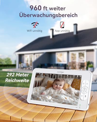 Comfyer Split-Screen Babyphone mit 2 Kameras, 7" HD 720P Video Babyphone ohne WLAN mit Halterung, IR-Nachtsicht Vox-Modus 2-Wege-Audio 6000mAh 300M Reichweite Videoüberwachungsgeräte