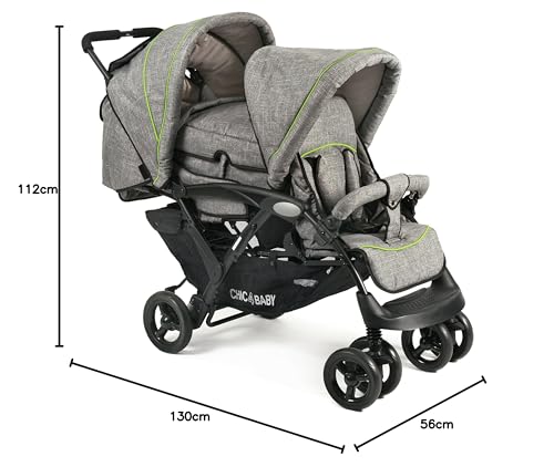 CHIC 4 BABY - Geschwisterwagen DUO mit Tragetasche und Regenschutz, Geschwisterkinderwagen für zwei Kinder, Zwillingswagen, Zwillingsbuggy, Tandemkinderwagen, Tandembuggy, Kinderwagen, Jeans grau