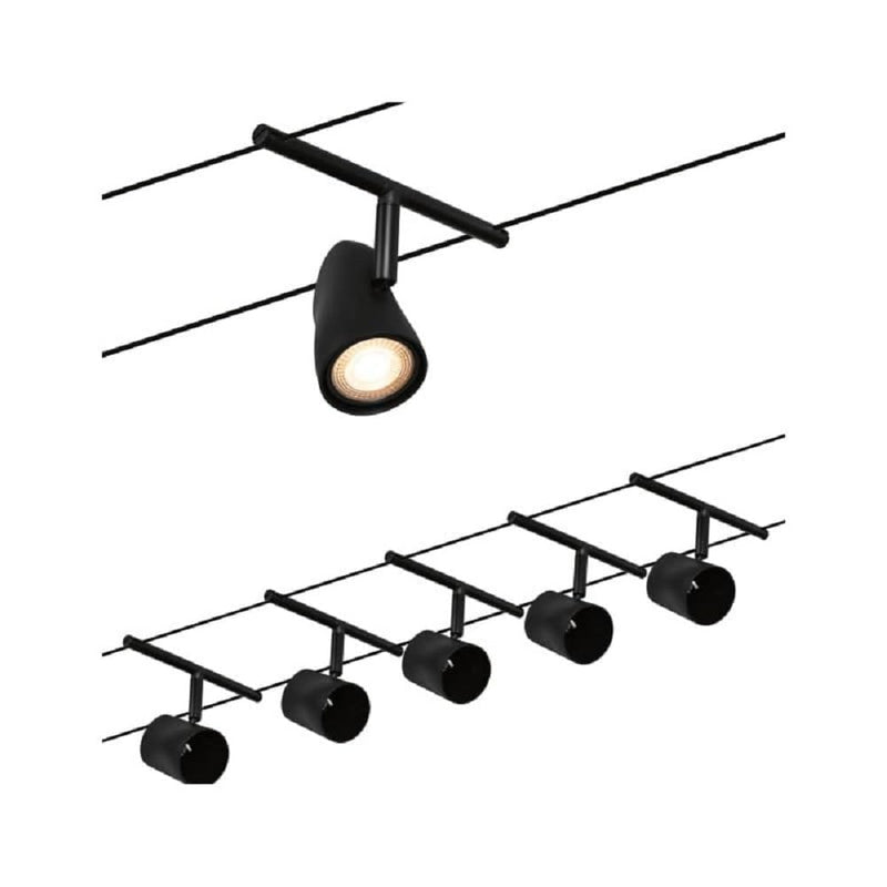 Paulmann 94469 CorDuo Seilsytem Set Cup DC max. 5x10 Watt erweiterbar Schwarz matt Kunststoff, Metall GU5,3 Drahtseilsystem ohne Leuchtmittel