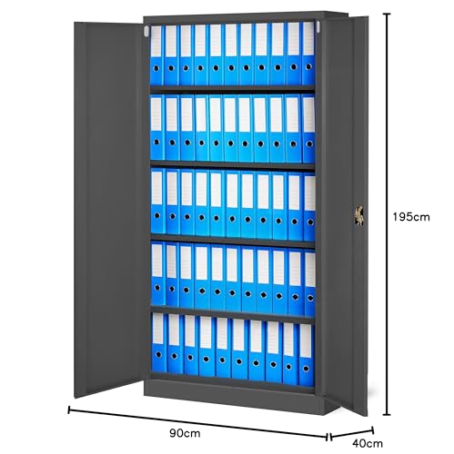 Jan Nowak Aktenschrank C001H Büroschrank Metallschrank Stahlschrank Werkzeugschrank Stahlblech Pulverbeschichtet Flügeltürschrank Abschließbar 195 cm x 90 cm x 40 cm (anthrazit/anthrazit)