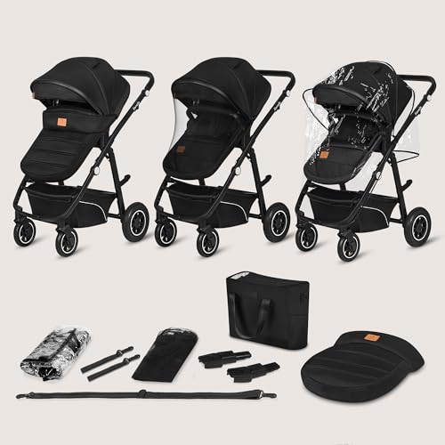 LIONELO BIANKA Kinderwagen 3 in 1 bis 22 kg Babywanne Autositz, Zusammenlegbar, Reise-System, Einstellung der Rückenlehne, Räder 360 Stoßdämpfer, Verdeck XXL