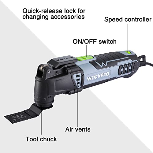 WORKPRO 300W Multifunktionswerkzeug, Oszillierende Säge mit 17 Zubehör und Aufbewahrungstasche, 7 Drehzahl 15000-23000 rpm Oszillationswerkzeug Oszillierer zum Trennen, Schleifen und Schaben