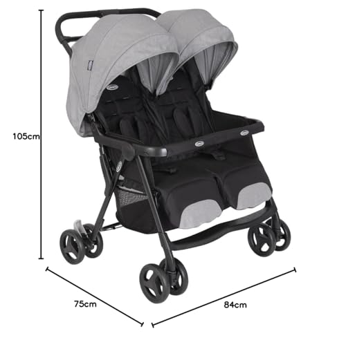 Graco DuoRider™ Doppel-Kinderwagen, Geschwisterwagen, ab Geburt bis ca. 3 Jahre (15 kg), leicht, schnell zusammenklappbar, freistehend, großer Staukorb, inkl. Regenverdeck, grau, Steeple Gray