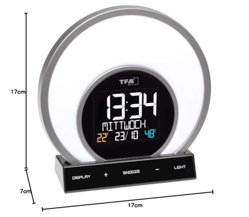 TFA Dostmann Digitaler Lichtwecker Soluna, 60.2026.01, mit Sonnenaufgang /Sonnenuntergangs Simulation, Wake Up Light, Meditationsmodus, Nachtlicht, Dimmbar, Weckfunktion mit Schlummerfunktion, schwarz