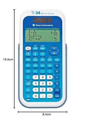 Texas Instruments TI-34 MV Schulrechner (Multi View, 4-zeilen Display, Solar- und Batteriebetrieb) Blau-Weiß