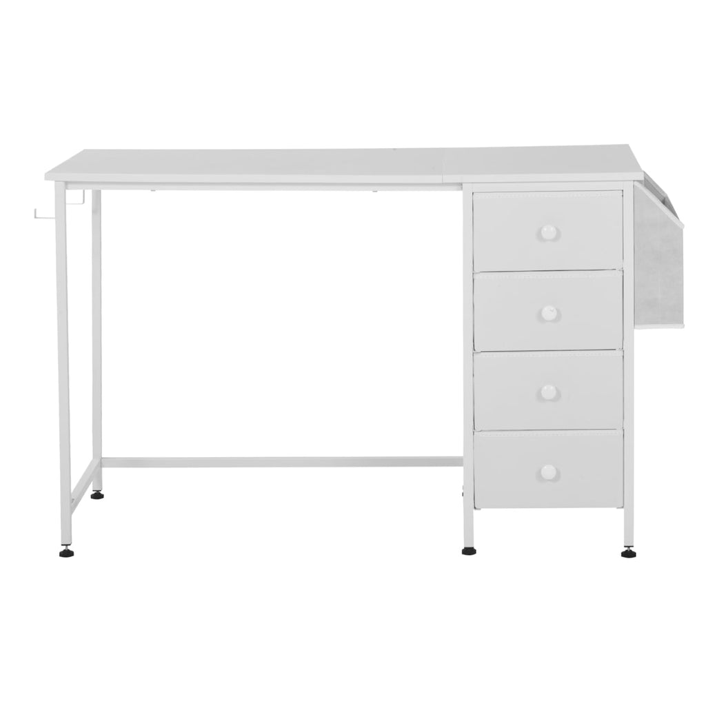VEVOR Computertisch Bürotisch Schreibtisch (120 x 50 cm Tischplatte), moderner Arbeitstisch mit Stoffschubladen & 99 kg Tragkraft & Aufbewahrungshaken für Homeoffice Arbeitszimmer Wohnzimmer, Weiß