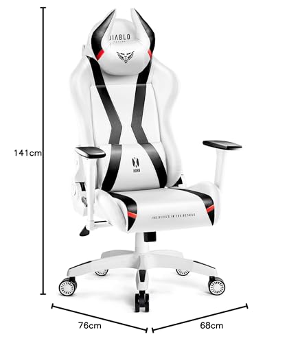 Diablo Gaming Stuhl X-Horn 2.0 Bürostuhl Gamer Chair Schreibtischstuhl 3D Armlehnen Ergonomisches Design Nacken/- Lendenkissen Kunstleder Wippfunktion Weiß King (XL)