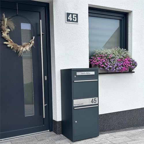 Metzler Paketbox, Briefkasten mit großem Paketfach in Anthrazit, personalisierte Paketbox für draußen, Standbriefkasten mit Paketfach, Paketkasten, Postbox mit Gravur, rostfrei und massiv - Bispo 2