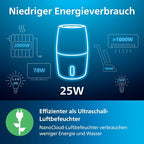 PHILIPS Luftbefeuchter 3000 Serie, für 45 m², NanoCloud, 99,97% weniger Bakterien, 300 ml/h, 3 Stufen, Schlafmodus, Ultraleise (33 dB), Feuchtigkeitssensor, Timer, 3L Tank, Weiß (HU3916/10)