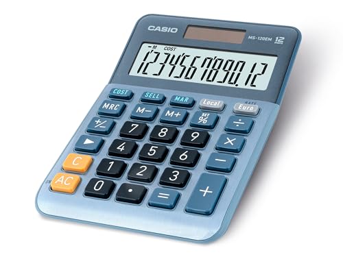 Casio Tischrechner MS-120EM 12-stellig Währungsumrechnung Cost/Sell/Margin Aluminiumfront Solar-/Batteriebetrieb