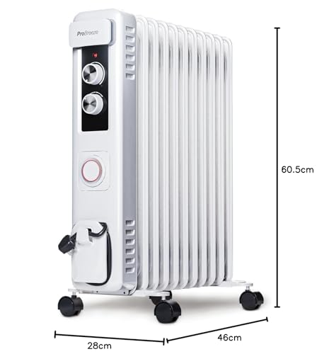 Pro Breeze 2500W Ölradiator mit 11 Heizrippen, Elektrischer Heizkörper, 24h Timer, Ölradiator energiesparend, 3 Heizstufen, Einstellbares Thermostat & Sicherheitsabschaltfunktion - schwarz
