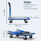 Pallit Transportwagen klappbar Blau 300 kg Rollwagen mit lenkbarer Vollgummi-Bereifung Anti-Rutsch Plattformwagen Transporthilfe Handwagen Carry