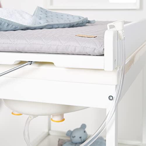 roba Bade Wickel Kombination + Wickelauflage Style grau - Mobiler Kombi Wickeltisch mit integrierter Badewanne - mit schwenkbarer Wickelfläche - Holz weiß