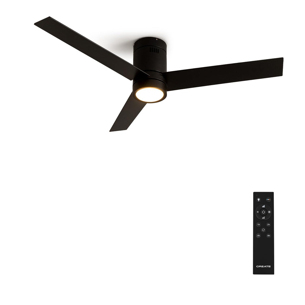 CREATE / WINDMINIMAL/Deckenventilator Schwarz mit Beleuchtung und Fernbedienung/Leise, Timer, DC-Motor, 40W, Ø132 cm, 6 Geschwindigkeiten, Sommer-Winterbetrieb