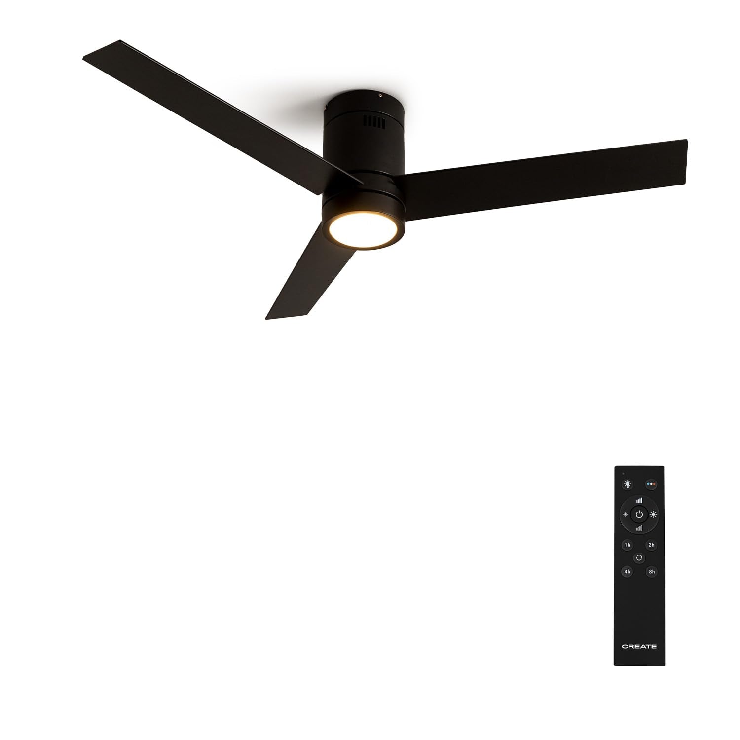 CREATE / WINDMINIMAL/Deckenventilator Schwarz mit Beleuchtung und Fernbedienung/Leise, Timer, DC-Motor, 40W, Ø132 cm, 6 Geschwindigkeiten, Sommer-Winterbetrieb