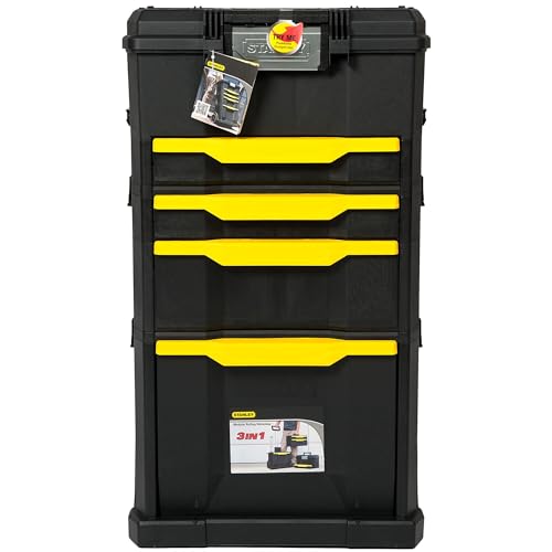 Stanley Rollende Werkstatt aus Metall-Kunststoff 1-79-206 / Werkzeugwagen leer mit 3 modularen Einheiten / Vielseitige Werkzeugbox für Kleinteile und große Werkzeuge