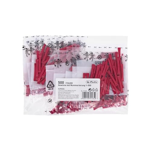 herlitz Gewinnlose nummeriert, 1-500, 10x50 Stück, Farbe Rot, Tombola, Gewinnspiel