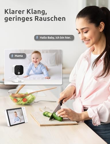 GHB Babyphone mit Kamera 5 Zoll 720P HD 5000mAh IPS-Display VOX-Modus 4X Zoom Nachtsicht Gegensprechen Temperaturanzeige Nicht drehbar