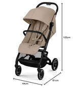 Cybex Gold Kinderwagen Beezy mit One-Pull Harness, Ab Geburt bis ca. 4 Jahre (max. 22 kg), Kompakt und ergonomisch, Almond Beige (Beige mit schwarzem Rahmen)