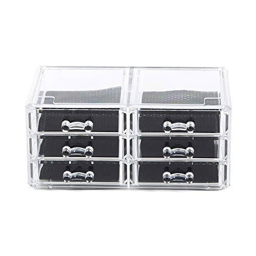 Compactor RAN6044 Make-up- und Schmuck-Aufbewahrungsbox mit 6 Schubladen, transparent, Polystyrol und Stoff, 23,8 x 15 x Höhe 11 cm