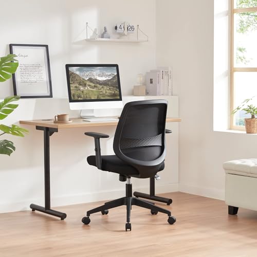 Amazon Basics Ergonomischer Bürostuhl, Schreibtischstuhl mit verstellbaren Armlehnen, Lendenwirbelstütze, Chefsessel aus Mesh-Gewebe, rückenfreundlich, einfache Montage, 63,5 x 58,4 x 91,4 cm, schwarz