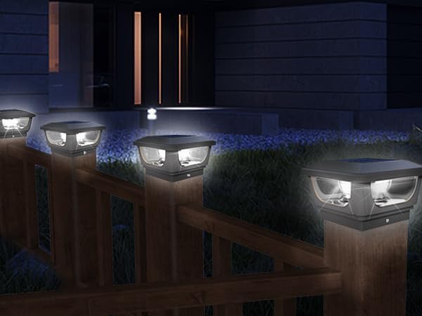 GEYUEYA Home 2pcs Solar Pfostenkappe 7x7 8x8 9x9 10x10, Pfostenleuchte Zaunpfosten Beleuchtung Pfostenlampen Außen Post Cap Light, IP65 für Pfosten, Zaun (Größe: 7.6 bis 10.1cm), Schwarz