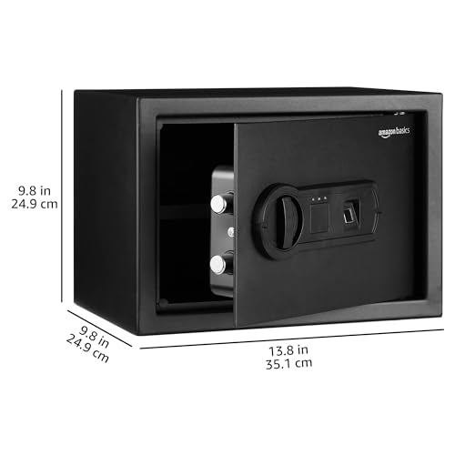 Amazon Basics Stahl-Safe, Sicherheit für Zuhause, mit biometrisch Fingerabdruckschloss, schützt Bargeld, Schmuck, Ausweisdokumente, 14 L Volumen, schwarz, 35 cm B x 24.9 cm T x 24.9 cm H