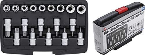 BGS Diy 95100 | Bit-Einsatz-/Steckschlüssel-Satz | Antrieb Innensechskant 12,5 mm (1/2") | T-Profil (für Torx) / E-Profil | 19-tlg.