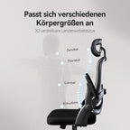 SIHOO M102C Bürostuhl Ergonomisch Schreibtischstuhl, Drehstuhl mit 3D-Armlehnen, Hohe Rückenlehne Lendenwirbelstütze Nach Oben und Unten, Höhenverstellung und Wippfunktion Schwarz