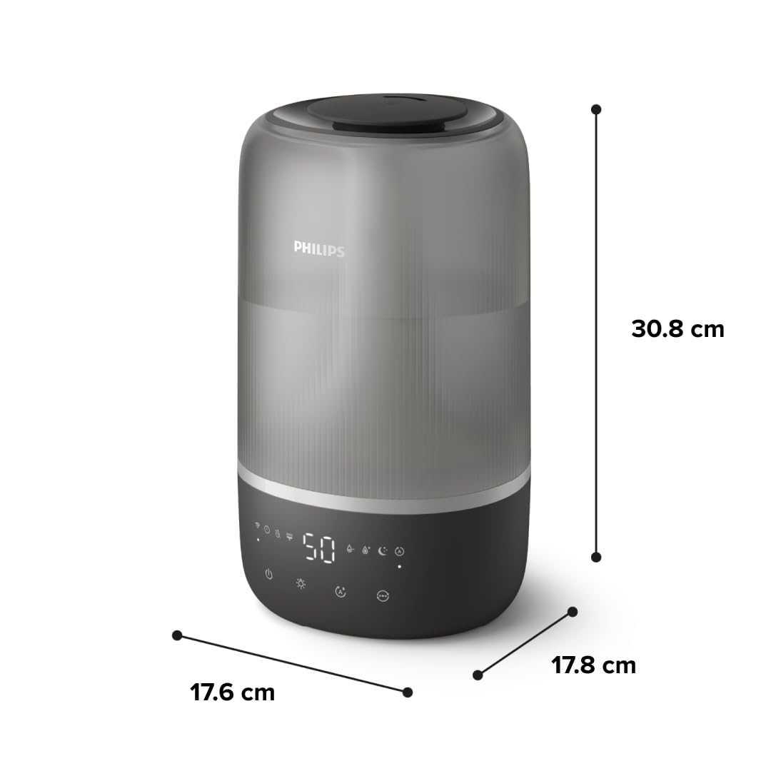 Philips Smart Humidifier - kompakt und dennoch leistungsstark mit himmelhohem Nebel, Aromatherapie, leise mit Schlaffunktion und Nachtlicht, für (Schlaf-) Räume bis zu 41m² (HU1510/03)