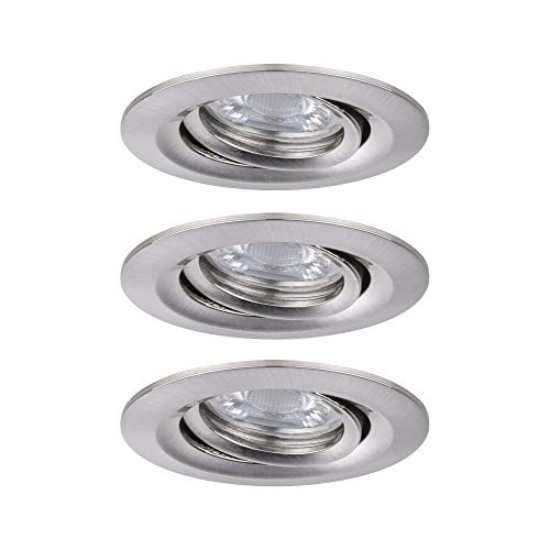 Paulmann 92973 Nova Mini Plus LED Einbauleuchte Coin 3er Set rund schwenkbar 3x4,2W EasyDim dimmbar Eisen gebürstet Aluminium Warmweiß 2700K, 126 W