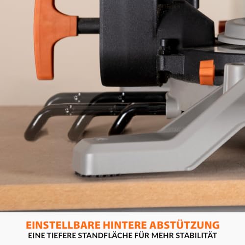 Evolution Power Tools R210MTS-G2 Vielseitige Kapp- und Tischsäge, kompakt, multifunktional, schneidet verschiedene Materialien, TCT-Sägeblatt für Holz, Kunststoff und Metall, 210mm