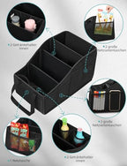 YOHOOLYO Auto Organizer Kinder Rücksitz mit 4 Fächern und 4 Getränkehalter zusammenklappbar Rückbank Beifahrersitz für Spielzeug Bücher Snacks Schwarz